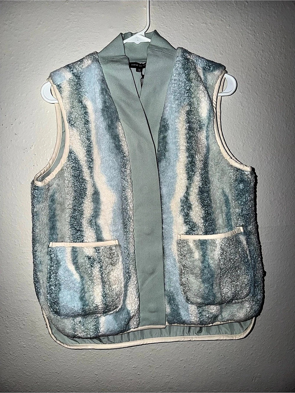 Abstract Faux Fur Vest in Blue & White NWT